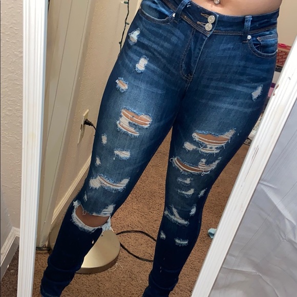 Distressed Medium Dark wash Skinny jeans - Picture 2 of 4